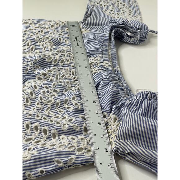 Express Blouse Eyelet Off the Shoulder Striped 3/4 Sleeve Cotton Lined Blue S - Picture 9 of 12